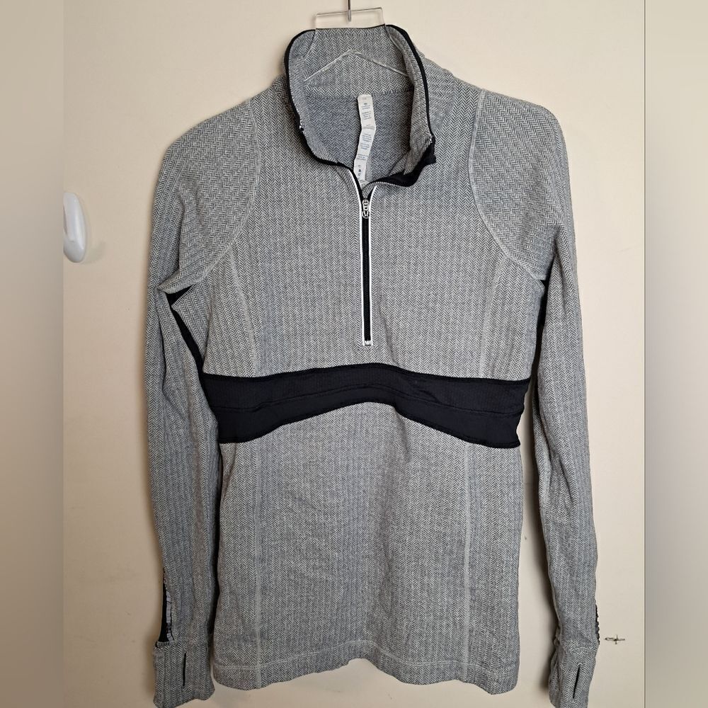 Lululemon Run Full Tilt Ghost Herringbone Long Sleeve Quarter Zip Pullover 10